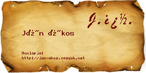 Ján Ákos névjegykártya